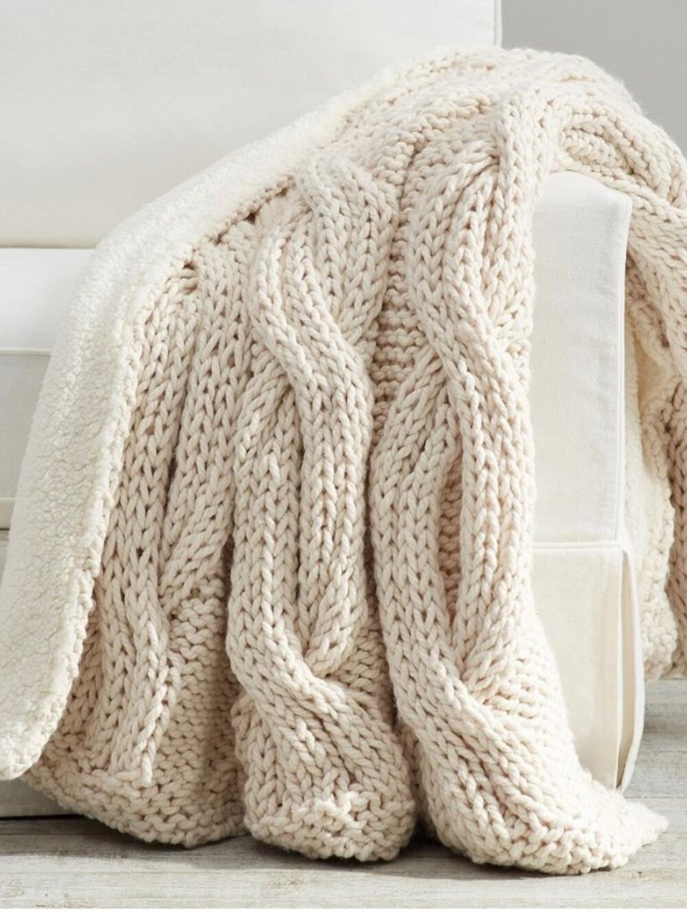 Pottery Barn Alpine Handknit Cable Sherpa Back Throw NWT!